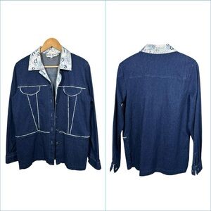 Vtg Women Escape Denim Chore Statement‎ Jacket 8 White Piping Utility Minimalist